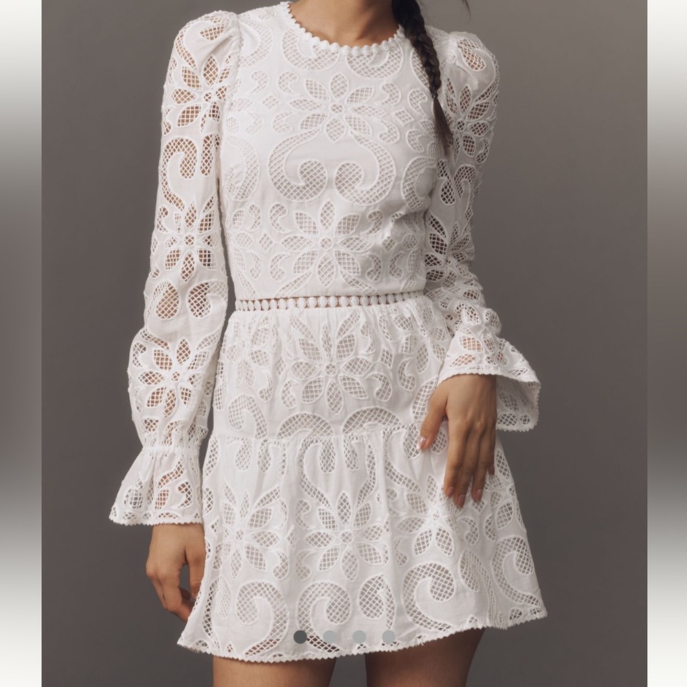 Anthropologie 3X Saylor Marilla Long-Sleeve Eyelet Lace Mini Plus Dress